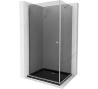 Mexen Pretoria cabine de douche à charnières 100 x 110 cm, graphite, chrome + receveur Flat, noir - 852-100-110-01-40-4070 15636 5905315011039