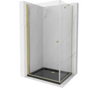 Mexen Pretoria cabine de douche battante 80 x 70 cm, transparent, or + receveur Flat, noir - 852-080-070-50-00-4070G 15504 5905315578174