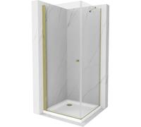 Mexen Pretoria cabine de douche battante 90 x 90 cm, transparente, dorée + receveur de douche Flat - 852-090-090-50-00-4010 4669 5907709175860
