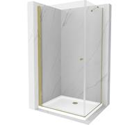Mexen Pretoria cabine de douche pivotante 70 x 80 cm, transparente, dorée + receveur plat - 852-070-080-50-00-4010 4660 5907709175778