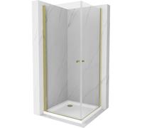 Mexen Pretoria Duo cabine de douche pivotante 90 x 90 cm, transparent, doré + receveur Flat - 852-090-090-50-02-4010G 13345 5907709165502