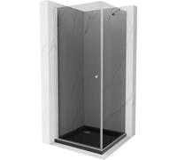 Mexen Pretoria Paroi de douche basculante 90 x 90 cm, graphite, chrome + receveur de douche Flat, noir - 852-090-090-01-40-4070