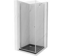Mexen Pretoria Paroi de douche basculante 90 x 90 cm, transparente, chromée + receveur de douche Flat, noir - 852-090-090-01-00-4070