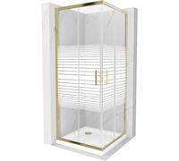 Mexen Rio cabine de douche carrée 80 x 80 cm, bandes blanches, or + receveur Flat, blanc - 860-080-080-50-20-4010G 14554 5907709148000