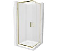 Mexen Rio cabine de douche carrée 80 x 80 cm, givrée, or + receveur de douche Flat, blanc - 860-080-080-50-30-4010G 14557 5907709148031