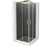 Mexen Rio cabine de douche carrée 80 x 80 cm, graphite, or + receveur Flat, blanc - 860-080-080-50-40-4010G 14561 5907709148062