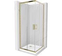 Mexen Rio cabine de douche carrée 90 x 90 cm, transparent, or + receveur Flat, blanc - 860-090-090-50-00-4010G 14551 5907709147980