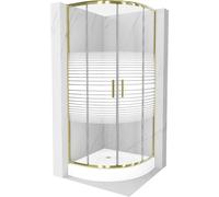Mexen Rio cabine de douche semi-circulaire 70 x 70 cm, bandes blanches, or + receveur, blanc - 863-070-070-50-20-4710 14424 5907709149540