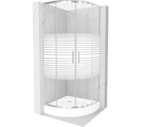 Mexen Rio cabine de douche semi-circulaire 90 x 90 cm, bandes blanches, chrome + receveur , blanc - 863-090-090-01-20-4710 13395 5907709166110