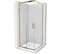 Mexen Rio cabine de douche carrée 80 x 80 cm, transparent, dorée + receveur Flat, blanc - 860-080-080-50-00-4010G 14550 5907709147973