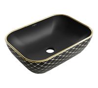 Mexen Rita lavabo à poser 45 x 32 cm, noir mat/motif doré en grille - 21084579 21909 5907709156692
