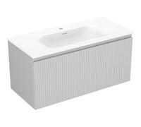 Mexen Rivel armoire de salle de bain 100 cm avec lavabo Vela, 1 tiroir, rainuré, gris mat/blanc mat - 91A20-10047-1-BF62-W23M01 84518 5905315501974