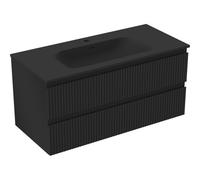 Mexen Rivel armoire de salle de bain 100 cm avec lavabo Vela, 2 tiroirs, rainurée, noire mate - 91A20-10047-2-BFF71-W23M71 85051 5905315503282