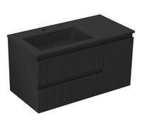 Mexen Rivel armoire de salle de bains 90 cm avec lavabo Otis gauche, 2T, 1P, rainurée, noire mate 85954 5905315775801