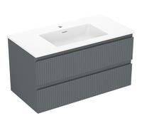 Mexen Rivel meuble de salle de bain 90 cm avec lavabo Otis, 2 tiroirs, rainuré, graphite mat/blanc mat - 85000 5905315497581