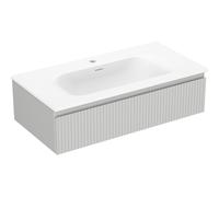 Mexen Rivel meuble de salle de bain 90 cm avec lavabo Vela, 1 tiroir, rainuré, gris mat/blanc mat - 91A20-09023-1-BF62-W23M01 82721 5905315499639
