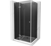 Mexen Roma cabine de douche avec porte battante 80 x 100 cm, Noir graphite, Chrome + receveur de douche Flat, Blanc - 854-080-100-