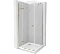 Mexen Roma cabine de douche avec porte battante 80 x 80 cm, Transparent, Or + receveur de douche Flat - 854-080-080-50-00-4010