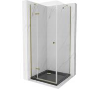 Mexen Roma cabine de douche battante 80 x 80 cm, transparente, or + receveur plat, noir - 854-080-080-50-00-4070G 13576 5907709167780