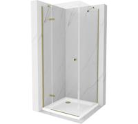Mexen Roma cabine de douche pivotante 100 x 100 cm, transparente, dorée + receveur plat - 854-100-100-50-00-4010 4754 5907709176478