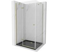 Mexen Roma cabine de douche pivotante 80 x 100 cm, transparente, or + receveur Flat, noir - 854-080-100-50-00-4070G 13577 5907709167797