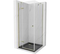 Mexen Roma cabine de douche pivotante 90 x 90 cm, transparente, dorée + receveur plat, noir - 854-090-090-50-00-4070G 13578 5907709167803