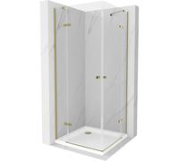 Mexen Roma Duo cabine de douche pivotante 80 x 80 cm, transparente, dorée + receveur Flat - 854-080-080-50-02-4010G 13330 5907709165342
