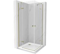 Mexen Roma Duo cabine de douche pivotante 80 x 80 cm, transparente, dorée + receveur Flat - 854-080-080-50-02-4010G 13330 5907709165342
