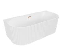 Mexen Sella baignoire autoportante adossée cannelée 150 x 75 cm, blanc mat, trop-plein cuivre brossé - 52711507501-65 54310 5905315506191