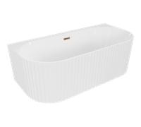 Mexen Sella baignoire autoportante adossée rainurée 150 x 75 cm, blanc brillant, trop-plein or rose - 52711507500-60 54283 5905315506085