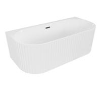 Mexen Sella baignoire îlot adossée rainurée 150 x 75 cm, blanc brillant, trop-plein gris canon brossé - 52711507500-66 54285 5905315506108
