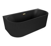 Mexen Sella baignoire autoportante murale cannelée 150 x 75 cm, noire mate, trop-plein doré brossé - 52711507571-55 54331 5905315506276