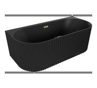 Mexen Sella baignoire autoportante murale nervurée 150 x 75 cm, noir mat, trop-plein doré - 52711507571-50 54329 5905315506269