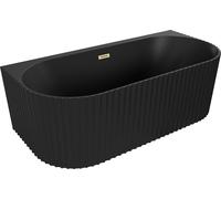Mexen Sella baignoire autoportante murale striée 170 x 80 cm, noir mat, trop-plein or brossé - 52711708071-55