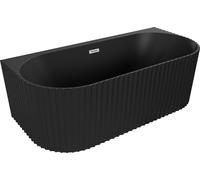 Mexen Sella baignoire îlot adossée cannelée 170 x 80 cm, noir mat, trop-plein nickel brossé - 52711708071-97