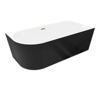 Mexen Silo baignoire autoportante d'angle droite rainurée 150 x 75 cm, blanche/noire, trop-plein doré - 52891507575P-50 77961 5905315624598
