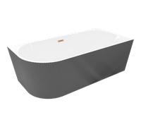 Mexen Silo baignoire autoportante d'angle droite rainurée 170 x 80 cm, blanche/grise, trop-plein cuivre brossé 78620 5905315624826