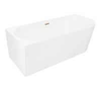 Mexen Silo baignoire îlot d'angle gauche rainurée 150 x 75 cm, blanche, trop-plein cuivre brossé - 52891507500L-65 77720 5905315623829