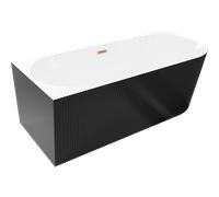 Mexen Silo baignoire autoportante d'angle gauche rainurée 150 x 75 cm, blanc/noir, trop-plein cuivre brossé - 52891507575L-65 77758 5905315624024