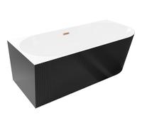 Mexen Silo baignoire autoportante d'angle gauche rainurée 150 x 75 cm, blanc/noir, trop-plein cuivre brossé - 52891507575L-65 77758 5905315624024