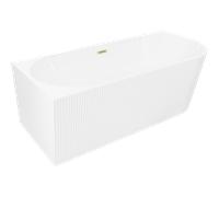 Mexen Silo baignoire autoportante d'angle gauche rainurée 150 x 75 cm, blanche, trop-plein doré brossé - 52891507500L-55 77714 5905315623805