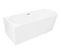 Mexen Silo baignoire îlot d'angle gauche rainurée 150 x 75 cm, blanche, trop-plein cuivre brossé - 52891507500L-65 77720 5905315623829