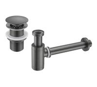 Mexen siphon d'évier demi-circulaire avec bouchon clic-clac, sans trop-plein, gun gray brossé - 7991050-66 6485 5907709135628