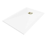 Mexen Stone+ receveur de douche rectangulaire en composite 140 x 70 cm, blanc, cache-décoratif doré - 44107014-G 24865 5905315222701
