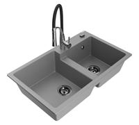 Mexen Tomas évier de cuisine en granit à 2 bacs avec robinet Aster, gris - 6516-71-73450-07-B 19337 5905315048110