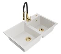 Mexen Tomas évier en granit 2 bacs avec robinet de cuisine Aster, blanc - 6516-20-73450-57-G 19328 5905315048004