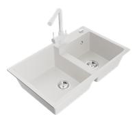 Mexen Tomas évier en granit 2 bacs avec robinet de cuisine Duero, blanc - 6516-20-671600-20 18703 5905315026187
