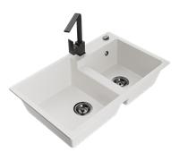 Mexen Tomas évier en granit 2 bacs avec robinet de cuisine Rita, blanc - 6516-20-670300-70 17882 5905315021083