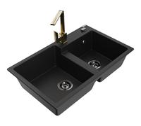 Mexen Tomas Évier en granit 2 bacs avec robinet de cuisine Rita, noir - 6516-77-670300-50-B 17950 5905315021342
