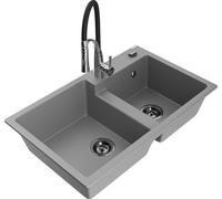 Mexen Tomas évier en granit 2 cuves avec mitigeur Aster, Gris - 6516-71-73450-07-B